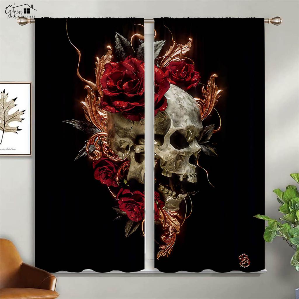 Плотные изоляционные шторы с цветочным принтом черепа, подходящие для Хэллоуина, украшения для гостиной, ресторана и вечеринки