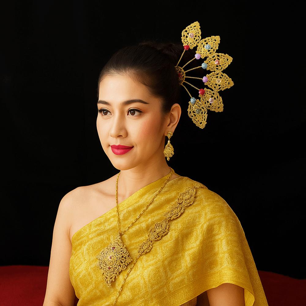 Flower Thai Hair Sticks Gold U-shaped Hair Fork Antique Ethnic Style Hair Accessories  Daily