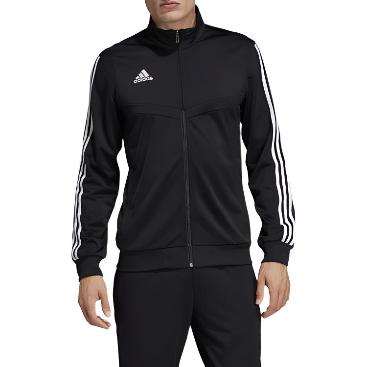 adidas Сплошная цветная куртка с тремя полосками и логотипом на молнии с воротником, мужские куртки черного цвета DT5783