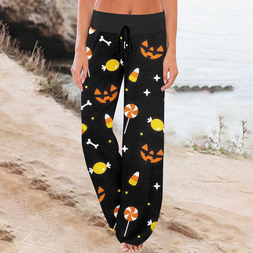 Женские спортивные брюки, спальные брюки, напечатанные широкие брюки на шнурке, повседневные брюки с карманами