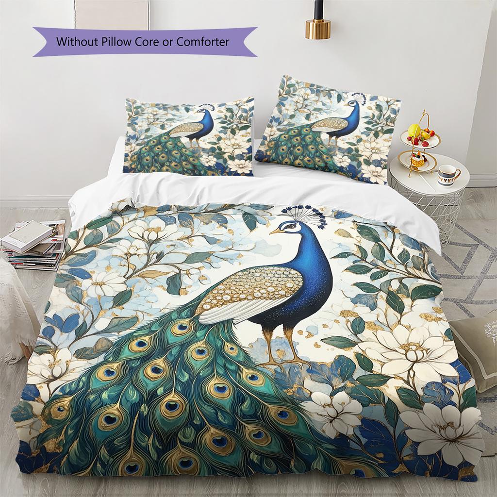 Peacock 2  Pattern Bedding Quilt Set Quilt Cover Pillowcase Home Decoration  Gift (1 * duvet cover + 2 * pillowcase, without core)