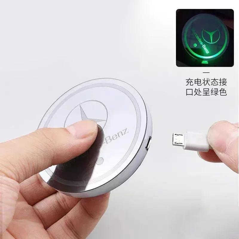 New For Mercedes Benz 2pcs Interior Light Coaster LED Illuminated Car Water Cup Coaster For Mercedes Benz B/C/E/S Class A Class