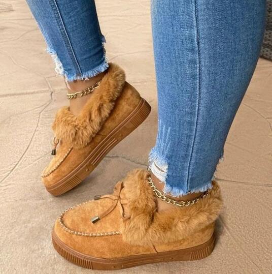 Женские хлопковые туфли зимние с бантом теплые туфли на плоской подошве большого размера меховые туфли большого размера женские туфли C1095