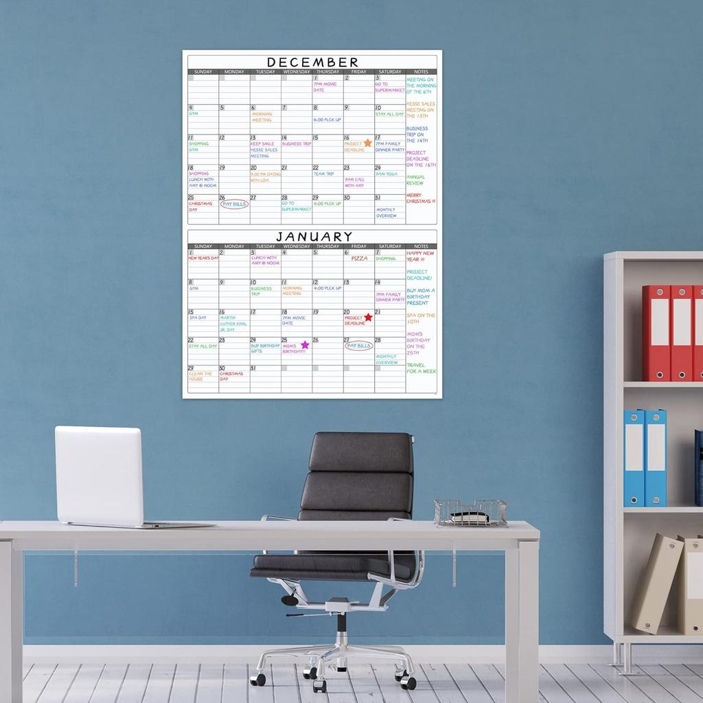 Large Dry Erase Calendar for Wall - Undated 2 Month Wall Calendar, 38" x 28"(Vertical), Erasable & Reble Laminated Wall Calendar Dry Erase with 8