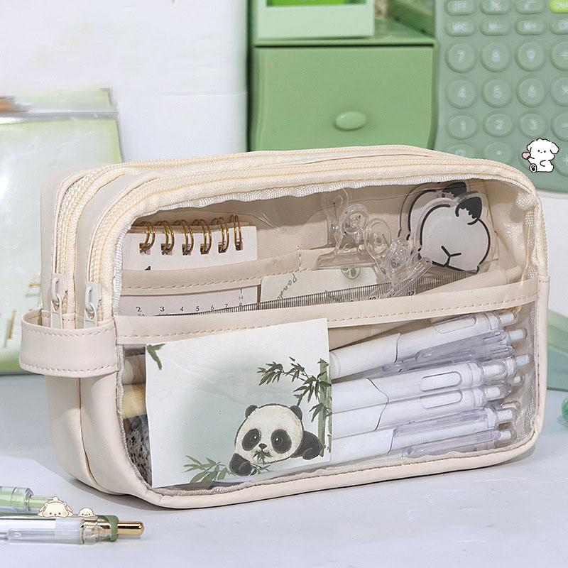 Students Stationery Pencil Bag Large Capacity Simple Transparent Pen Pouch for Girls Children Student Supplies