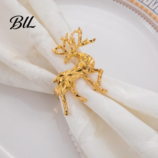 Silver Table Decor Christmas Deer Napkin Ring, Faceted Metal Elk Holder, Reusable Rings Ring for Xmas Holiday Wedding Receptions Dining Decoration