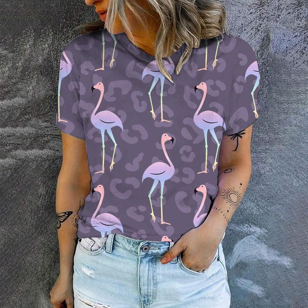 Высококачественная простая удобная футболка с круглым вырезом, летняя повседневная дышащая женская футболка, новая модная футболка с принтом фламинго