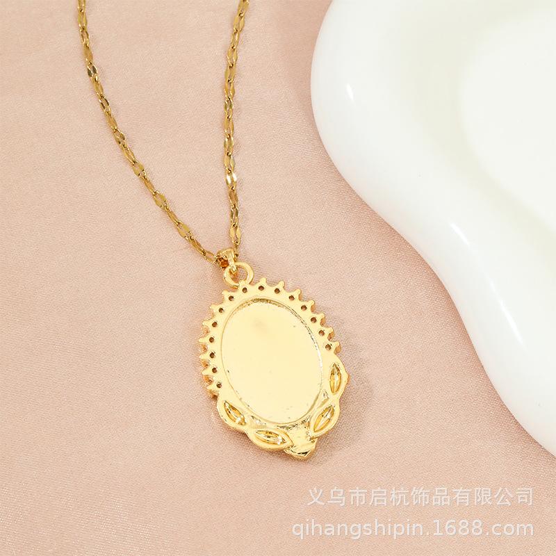 . Овальное ожерелье Женское Винтажный придворный стиль Универсальный кулон с бриллиантом и Девой Марией