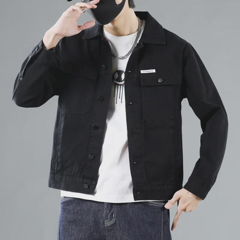 Мужская черная джинсовая куртка - повседневная рабочая одежда на весну и осень