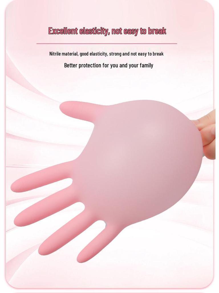 Disposable Pink Nitrile Gloves - Food Grade, Protective for Kitchen, Cleaning, and Housework