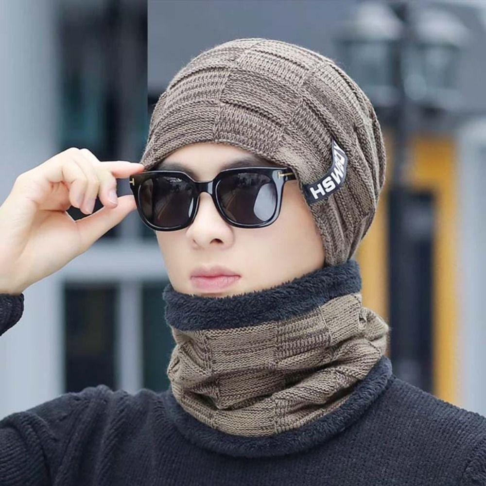 Thick Pullover Hat Scarf Suit Warm Men Women Knitted Hat Multicolor Cycling Windproof Cap Unisex