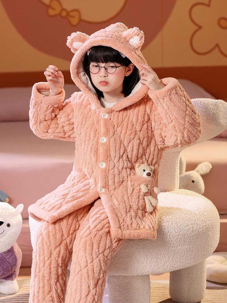 Зимний детский стеганый фланелевый пижамный комплект с флисовой подкладкой для мальчиков, девочек и малышей, семейный matching set