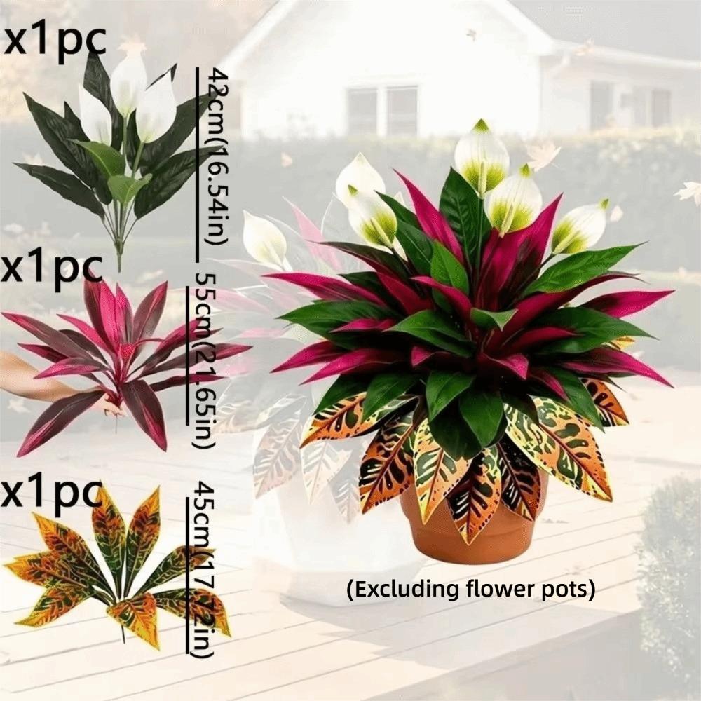 3pcs/set Fade-Resistant Artificial Dragon Blood Tree Patio Balcony Decoration