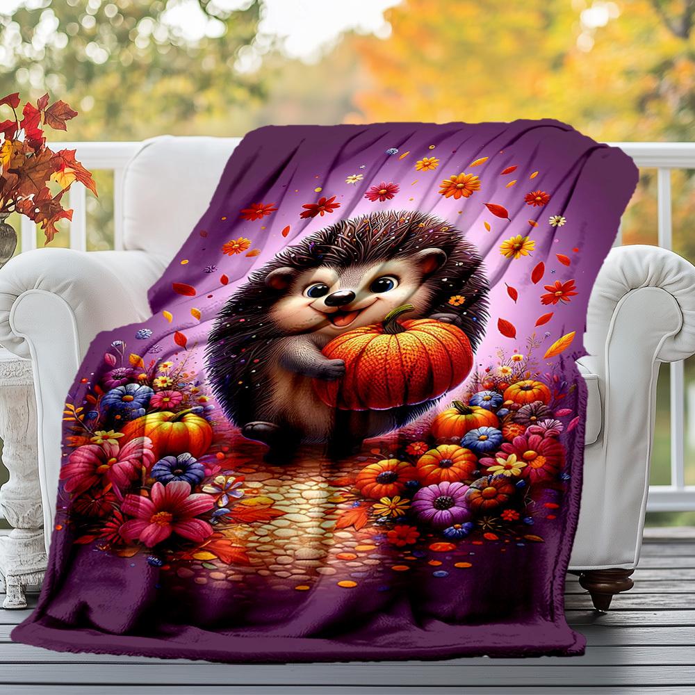 1PC Hedgehog, PumpkinOutdoor Flannel Blanket - Soft Plush Decor for Picnics, camping, Bedroom, Playroom, Office, or Lunch Break 1323A