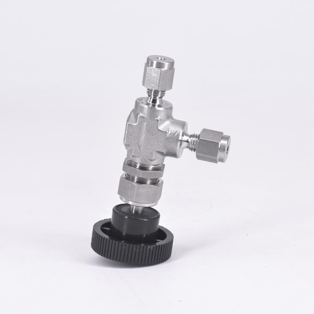 Угловой игольчатый кран-отвод для врезки в панель, 6 мм 1/8" 1/4" Наружный диаметр трубки, Угловой компрессионный, Кованый, Нержавеющая сталь 316