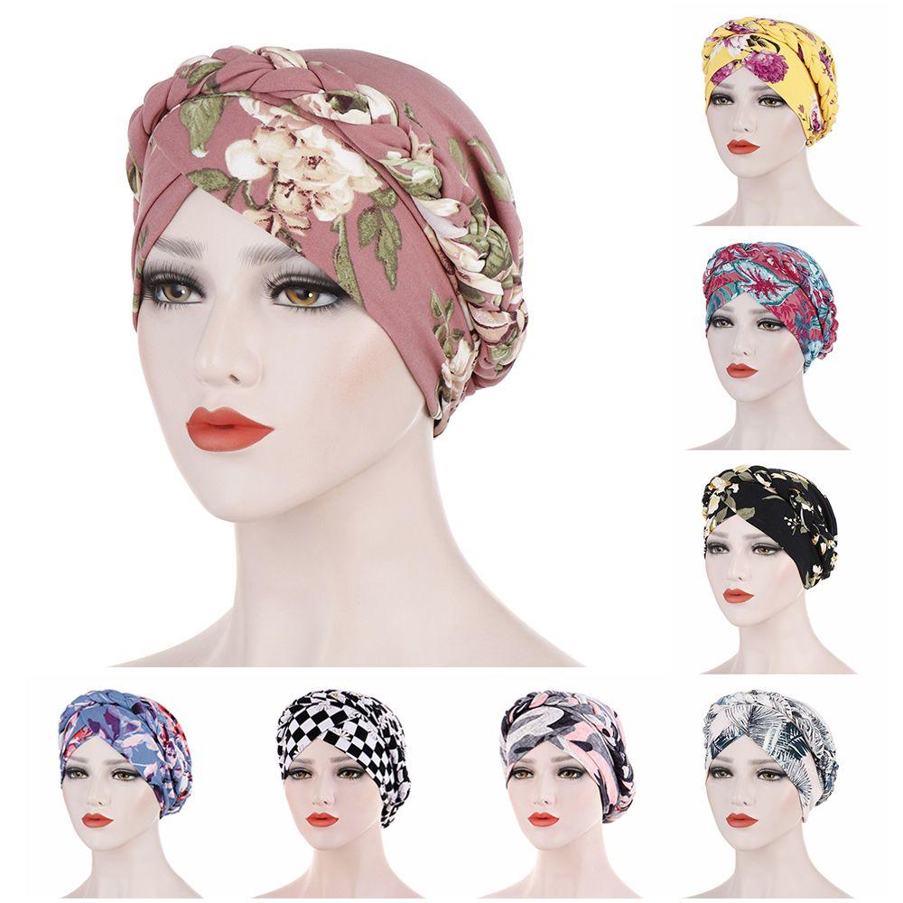 Caps Floral Print Soft Cotton Head Wrap Women Braid Hijab Cancer Chemo Caps Ladies Muslim Turban