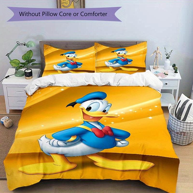 3pcs Yellow Donald Duck Quilt Cover Set, Soft and Cozy Bedroom, Guest Room and Dorm Decorative Bedding 3-Piece Set 1 Quilt Cover + 2 Pillow