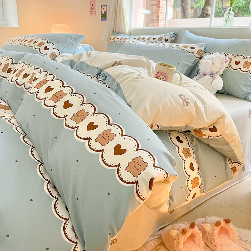 Cute Animal Panda Duvet Cover 3pcs Cotton Cartoon Black White Chinese Panda Bedding Set Soft Reversible Stripe Comforter Cover