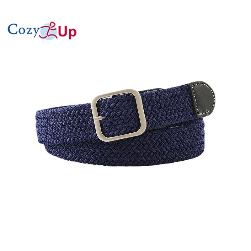 Эластичные плетеные джинсы унисекс с повседневным холщовым ремнем с квадратной пряжкой