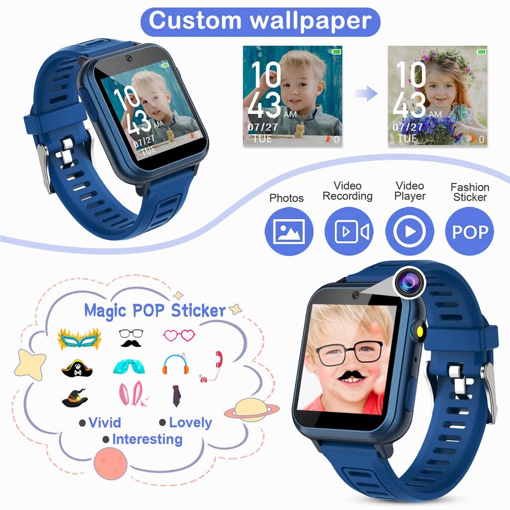 Smart Watch For Kids Pedometer With 24 Puzzle Games HD Touch Screen Camera Music Player Calculator Flashlight 12/24 Kids Watches