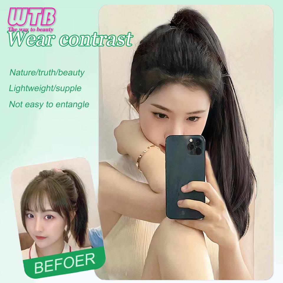 WTB Синтетический парик с хвостиком, женские длинные волосы с микровьющимися волосами, высокий хвост, натуральные длинные вьющиеся волосы для пожилых людей, искусственная коса