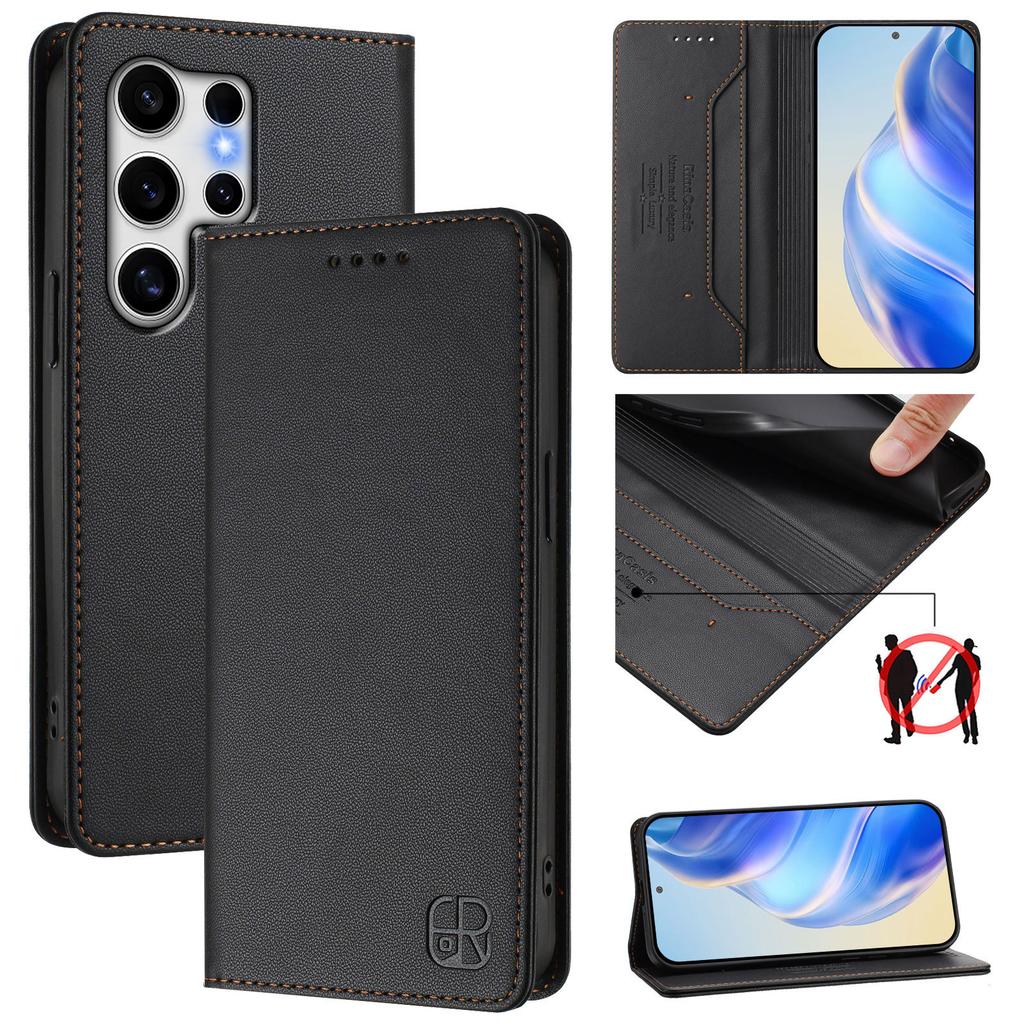 Suitable for Samsung S25/24 phone case, RFID anti-theft, card slot, strong magnetic attraction, flip cover leather case