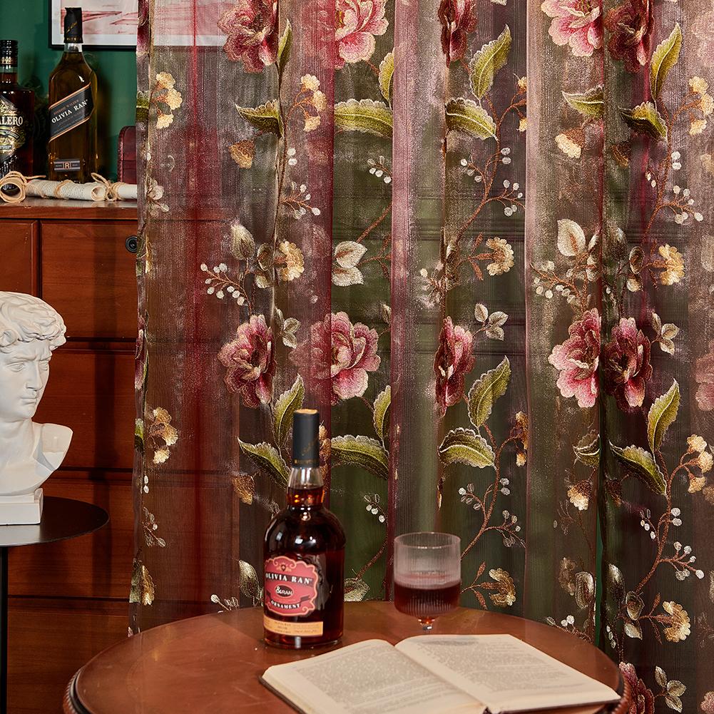 1PC NAPEARL 10-20% European Style Retro Light Luxury Embroidered Translucent Thin Sheer Curtain for Living Room Bedroom Home Decor