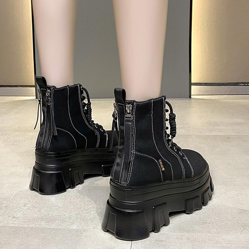 Fashion Rimocy Green Punk Chunky Platform Ankle Boots for Women Autumn Winter Thick Bottom Motorcycle Boots Wedges Gothic Shoes Woman