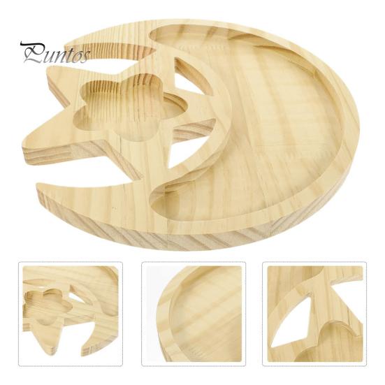 Moon Star Wooden Plate Jewelry Tray Smooth Edge Burr Free Dessert Party Serving Tray Ramadan Decoration