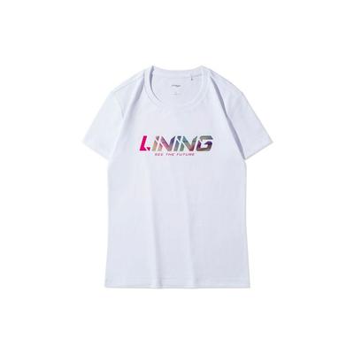 Li Ning Sports Fashion Series Logo Print Светоотражающая спортивная футболка с коротким рукавом для женщин, топы белого цвета AHSR964-1