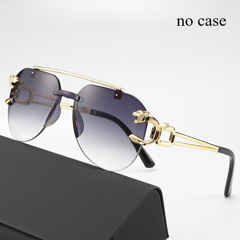 Стильные безободковые солнцезащитные очки высокого класса с двойной перекладиной и зеркальными оправами с изображениями льва и тигра для смелого и эффектного образа