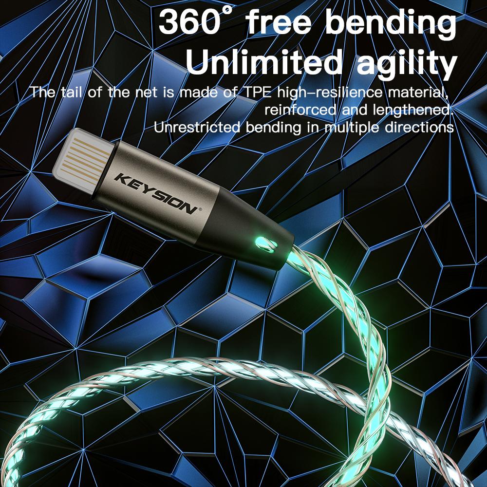 KEYSION PD 27W USB C кабель для передачи данных цветной светодиодный RGB свет градиент тип C к L быстрая зарядка провод для iPhone 14 13 12 11 Pro Max SE