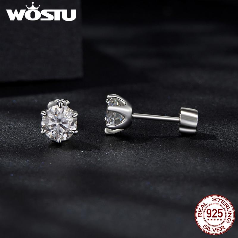 WOSTU Moissanite Wedding Stud Earrings For Women S925 Sterling Silver Classic 6-claw design Bride Diamond Studs Valentines Gift