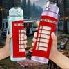 1PC Classic Red Telephone Booth 750ml Color Plastic Sports Water Bottle Leakproof Flip Straw Lid For Sports Office Home Use