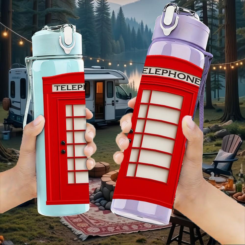 1PC Classic Red Telephone Booth 750ml Color Plastic Sports Water Bottle Leakproof Flip Straw Lid For Sports Office Home Use