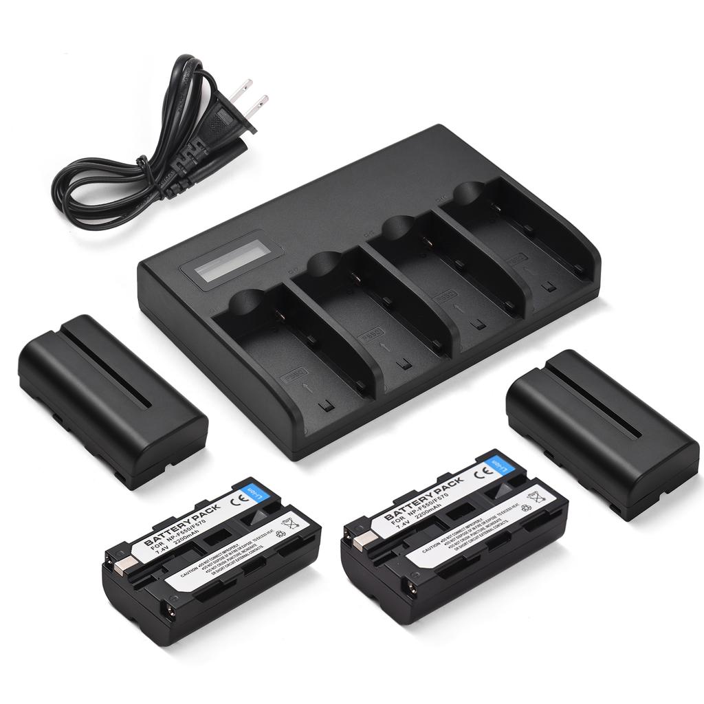 Зарядное устройство NP-F550 Зарядное устройство на 4 гнезда со светодиодными индикаторами 4 шт. Аккумуляторы NP-F550 7,4 В 2200 мАч