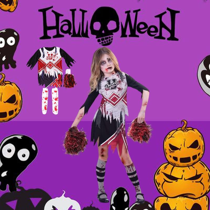 Жуткий костюм косплей зомби-чирлидерши для девочек на Хэллоуин для карнавалов и вечеринок