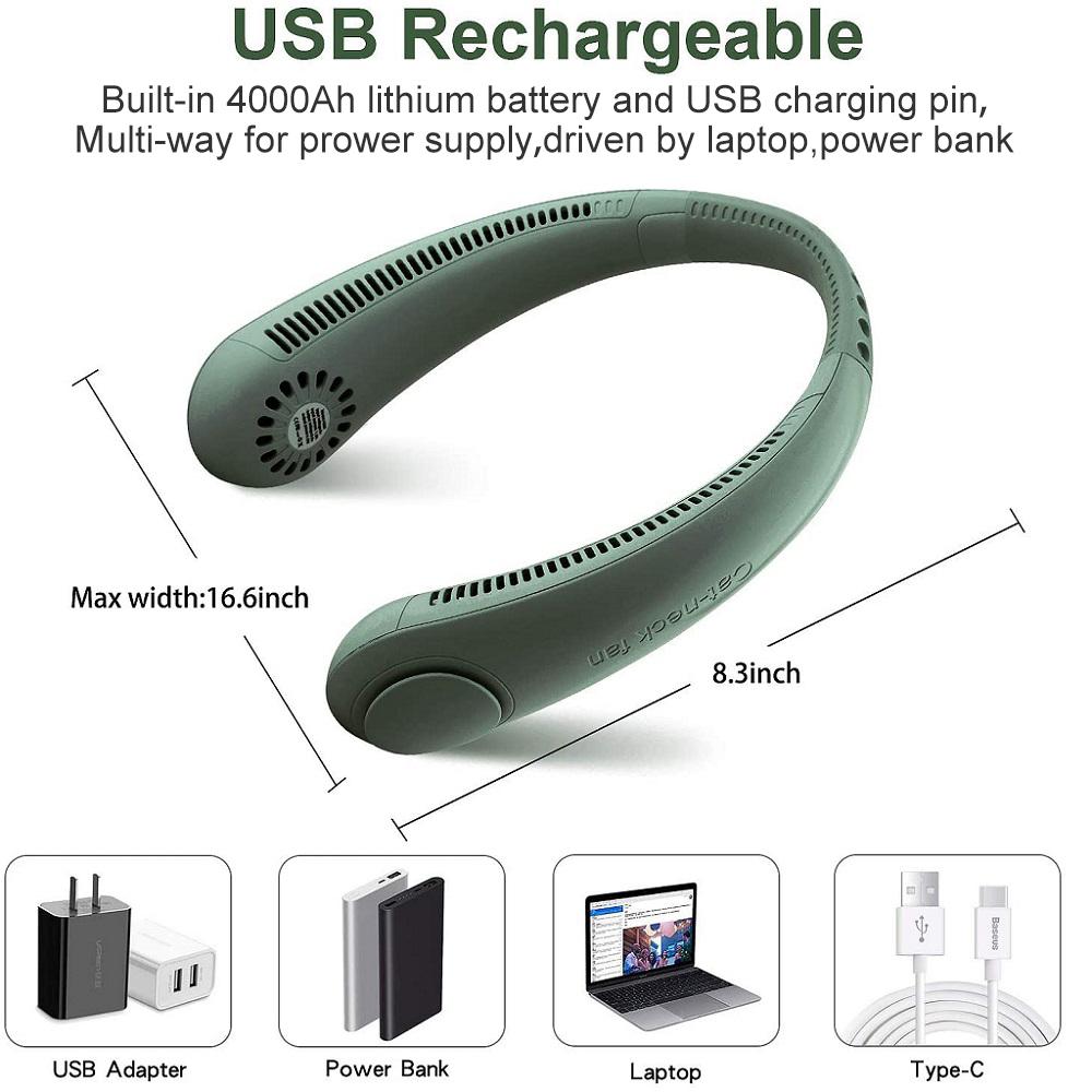 Вентилятор вокруг шеи на 360° Беспроводной вентилятор Перезаряжаемый USB мини-вентилятор Охлаждающий безлопастной бесшумный вентилятор с шейным ремешком для занятий спортом на открытом воздухе Туризм Кемпинг