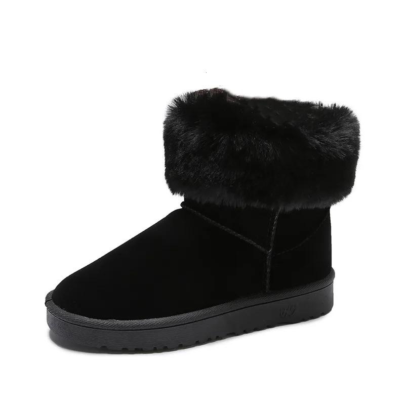 Fashion Platform Ladies Snow Boots Mid Calf Black Female Shoes Half High Chunky Suede Elegant with Low Heels Round Toe Boot Plush Gothic