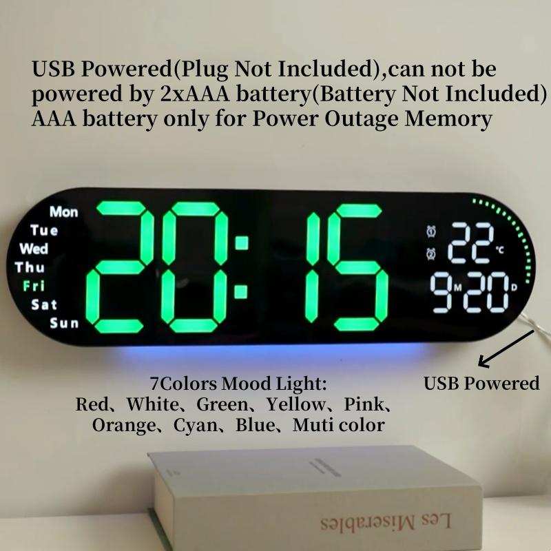 17-дюймовые большие цифровые настенные часы с дистанционным управлением, подсветкой, двойным будильником, обратным отсчетом времени, 12/24 часа, автоматической регулировкой яркости, летним временем, светодиодные часы