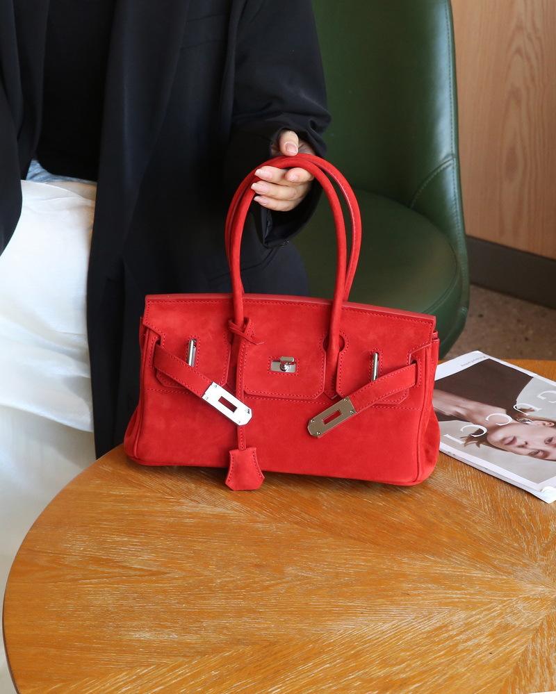 30 см горизонтальная низкая версия бархатная платиновая сумка, сумка на предплечье из матовой коровьей кожи первого слоя (H01BK)