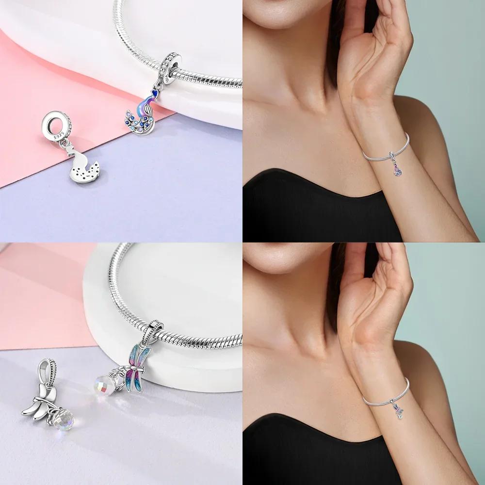 Blue Colored Dragonfly Rose Gold Bird Phoenix 925 Silver Bead Fit Bracelet Women Gift Diy Accessory Party Jewelry