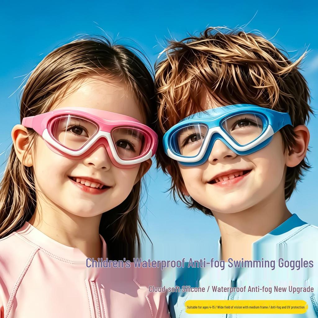 Kids' Waterproof Anti-Fog HD Swim Goggles & Cap Set with Medium Frame - Ideal for Boys and Girls