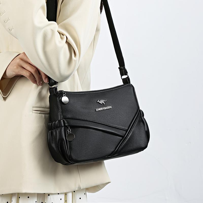 Women's Shoulder Bag Soft Leather Mother's Bag Multi-Layer Large Capacity Crossbody Bag Small Square Bag Mobile Phone Bag