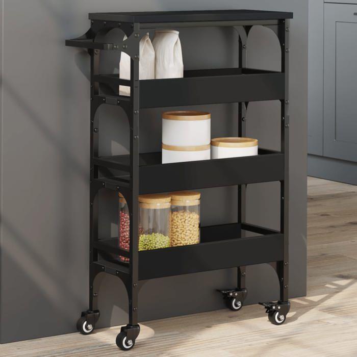 VidaXL Kitchen Trolley, Storage Shelf, Service Cart with Wheels, Home Organizer, Black Wood 842351