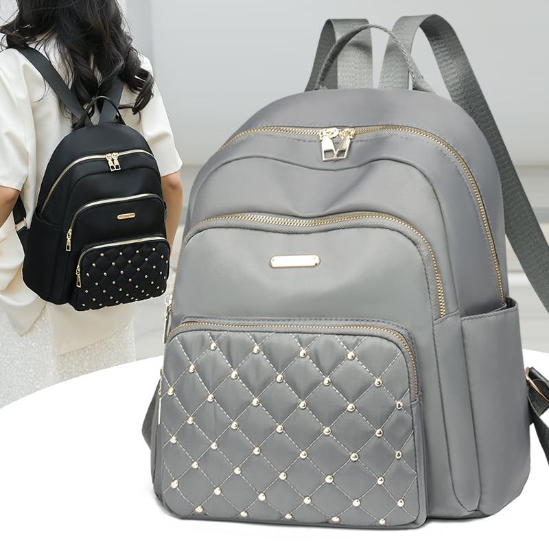 Заклепки украшения большой емкости женский дорожный рюкзак бренд дизайнер нейлоновая ткань сумка через плечо мода досуг девушка школьная сумка
