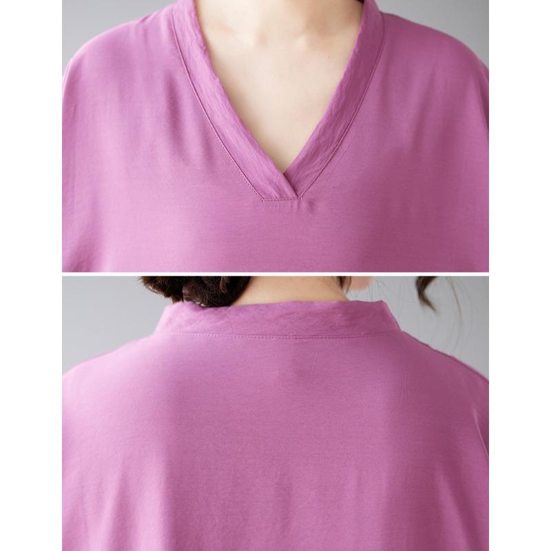 DIMANAF 2025 Летнее платье больших размеров Базовое женское повседневное свободное длинное винтажное новое однотонное платье макси с V-образным вырезом