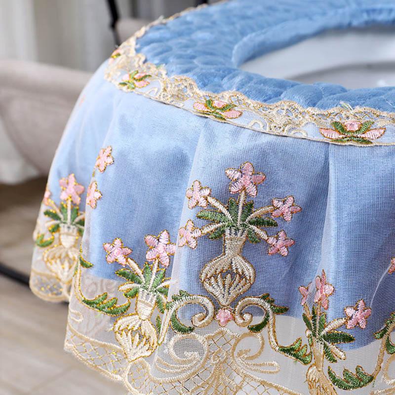 Мягкая кружевная ретро кружевная подушка на сиденье для унитаза, подушка для домашнего туалетного кольца, антибактериальная