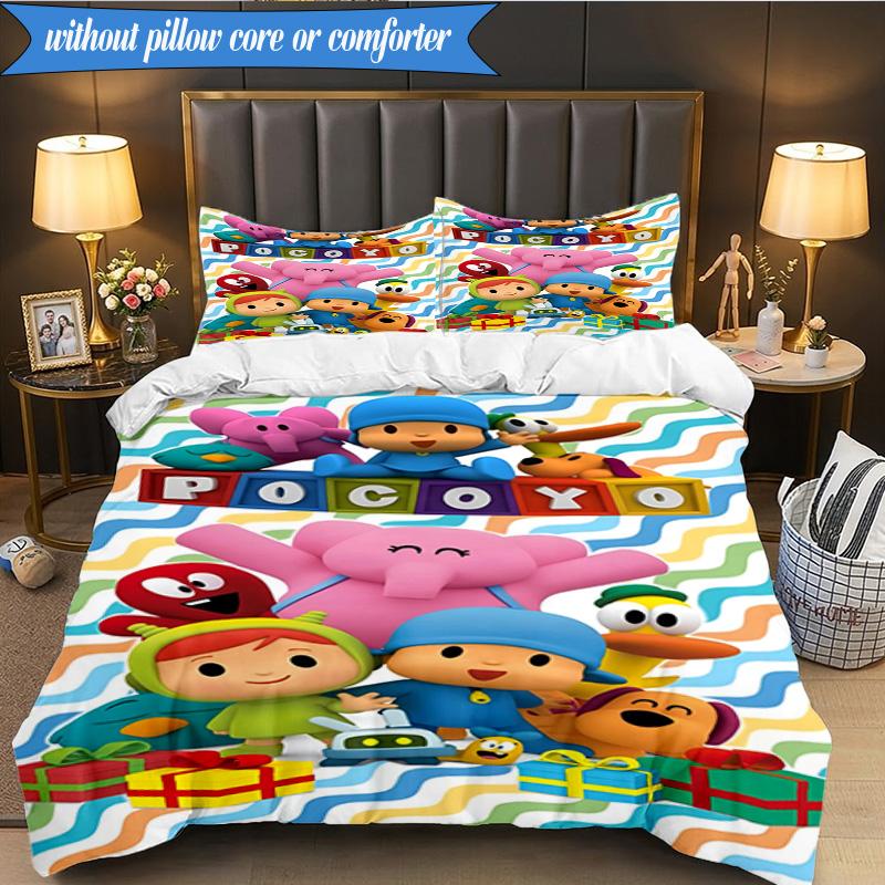 3PCS Pocoyo's Colorful Adventure Bedding Set 2D Printing (Includes 1 Duvet Cover + 2 Pillowcases Coreless), Bedroom decor,Fan gift