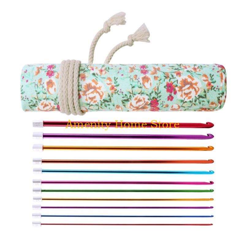 F26C 11Pcs 27cm Long Afghan Crochet Hook Needle 2mm-8mm Colorful Aluminum Knitting Needle Ergonomic Grip For Sweater Blanket